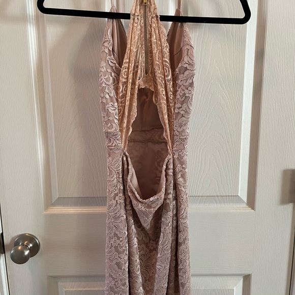 Honey & Rosie Beige Sparkle Lace Mini Dress with zip up cut out back ITEM L-1 - Picture 6 of 7